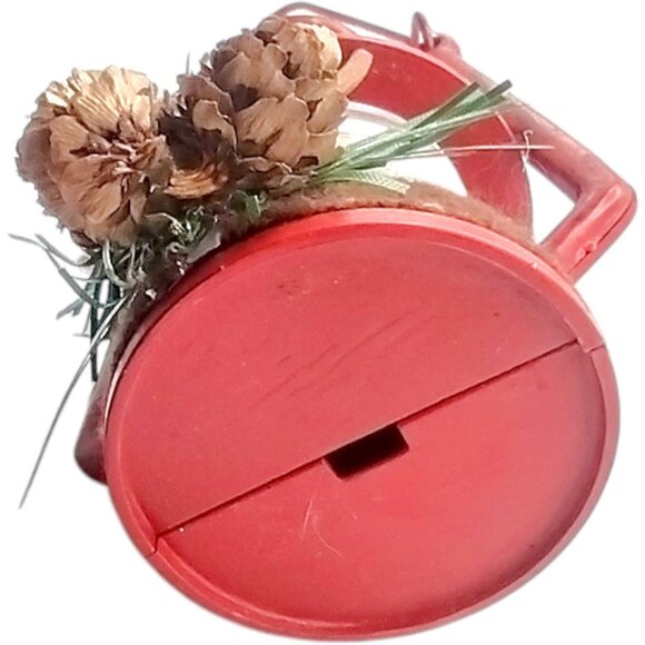 Vintage Red Metal Lantern Ornament With Pinecone & Berry Decoration Large 6" - Picture 5 of 9